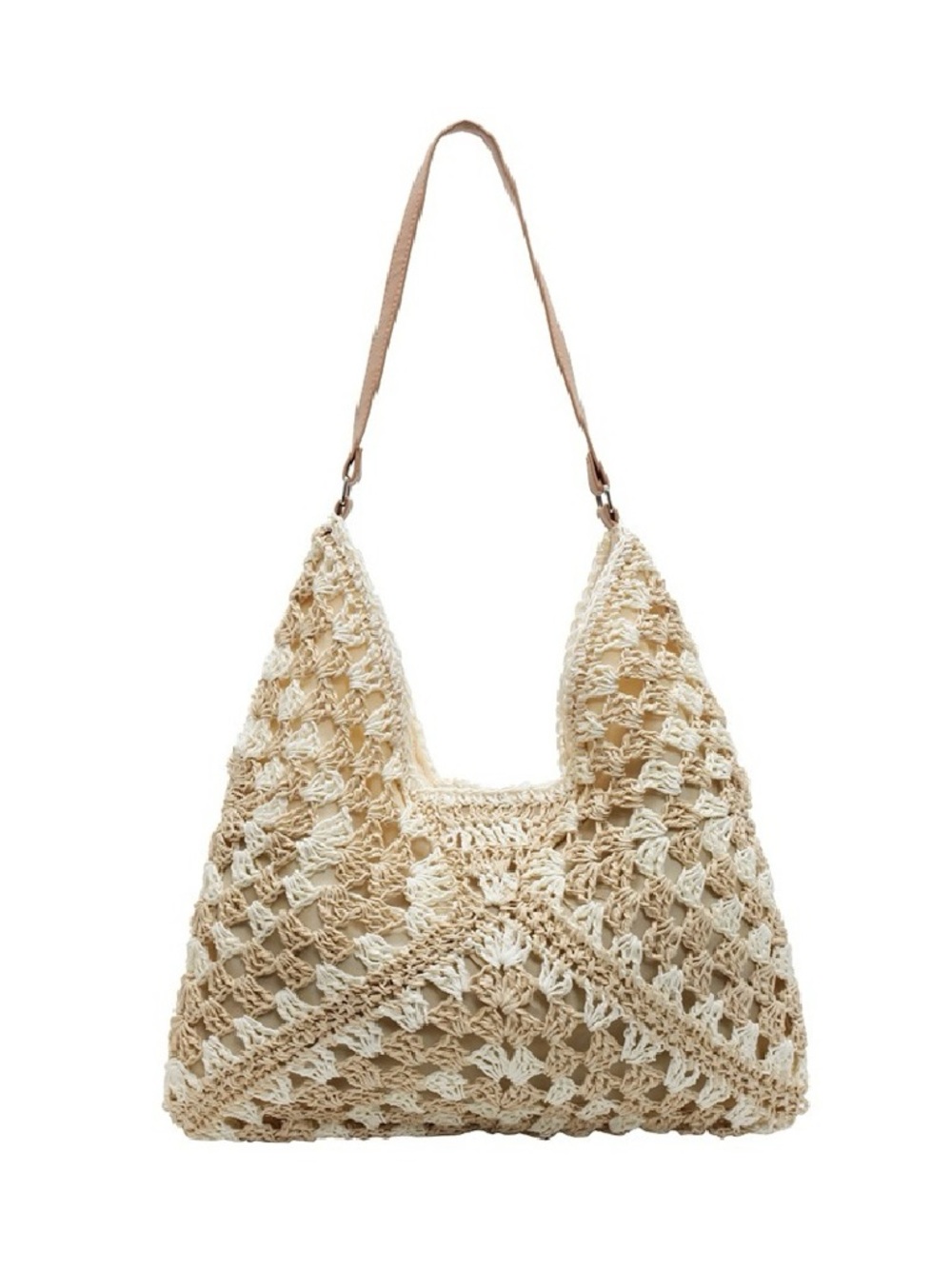 The “Solstice” Woven Crochet Straw Hobo Bag | Beige